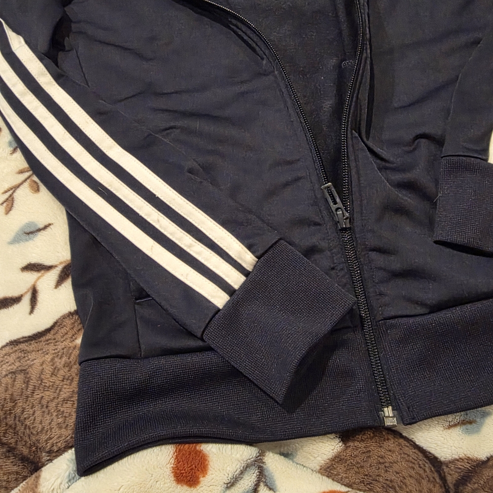 Adidas Navy Track Jacket with White Stripes - Picture 4 of 7